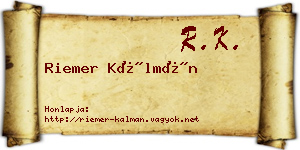 Riemer Kálmán névjegykártya