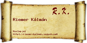 Riemer Kálmán névjegykártya